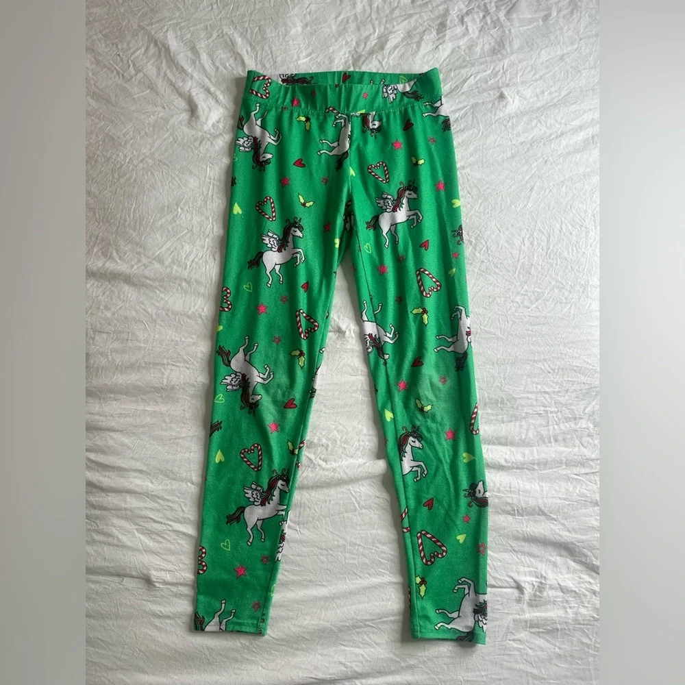 Unicorn candy cane Christmas leggings size 8